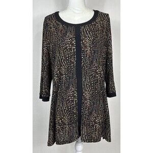 Allison Daley Black Polka Dot Pullover Tunic Blouse Size XL (18)